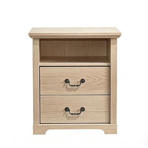 Rustic Style Natural Finish 1pc Nightstand Open Top Shelf Bedroom Furniture - Engineered Wood - Engineered Wood,Particle Board - 2 Drawers - Drawers