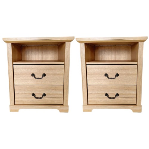Rustic Style Natural Finish 2pc Nightstand Open Top Shelf Bedroom Furniture - Engineered Wood - Engineered Wood,Particle Board - 2 Drawers - Drawers