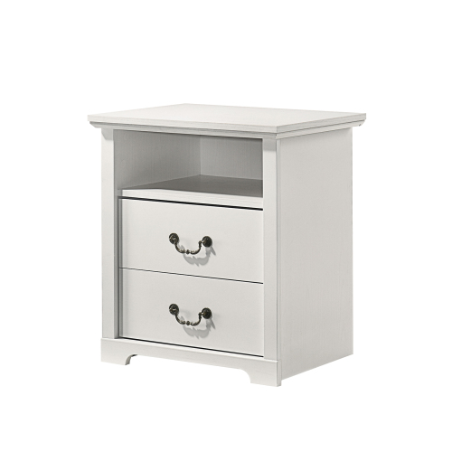 Open Shelf Nightstand 1pc White Finish Metal Handle Bedroom Furniture - Engineered Wood - Engineered Wood,Particle Board - Rustic - 2 Drawers - Drawers
