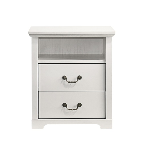 Open Shelf Nightstand 2pc White Finish Metal Handle Bedroom Furniture - Engineered Wood - Engineered Wood,Particle Board - Rustic - 2 Drawers - Drawers
