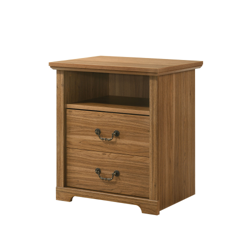 Rustic Style Nightstand 1pc Open Top Shelf Metal Handle Walnut Finish Bedroom Furniture - Engineered Wood - Engineered Wood,Particle Board - 2 Drawers - Drawers