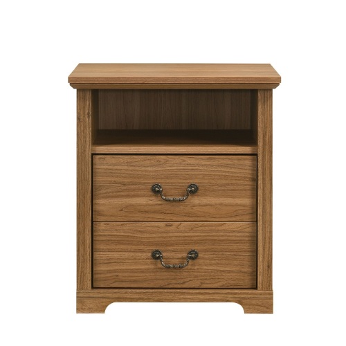 Rustic Style Nightstand 2pc Open Top Shelf Metal Handle Walnut Finish Bedroom Furniture - Engineered Wood - Engineered Wood,Particle Board - 2 Drawers - Drawers