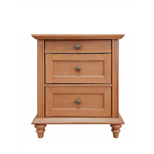 Traditional Style 1pc Nightstand Knob Handles Oak Finish Solid Wood legs Bedroom Furniture - MDF,Particle Board - 3 Drawers - Drawers