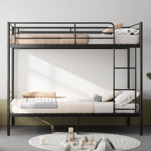 Bunk Bed with Ladder and high Guardrail,19 bed crossbars, Able to Split, Metal Bunk Bed, Storage Space, Noise Free,Twin Over Twin Size,Black - Modern - Bathroom - Box Spring Not Required - Modern
