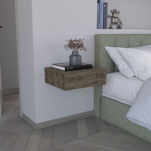 Floating Nightstand 5"H, Modern Wall-Mounted Bedside Shelf with Drawer, Dark Brown - Pine - Particle Board
