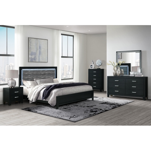 CARLOS BLACK 5PC QUEEN BEDROOM SET - Solid Wood+MDF - Solid Wood+MDF - Contemporary - Not Specified - Not Specified - Not Specified - Not Specified - Box Spring Required - Polyester - Bed Included,Chest Included,Dresser Included,Mirror Included,Nightstand Included - 5 Piece Set - Built-in Lighting