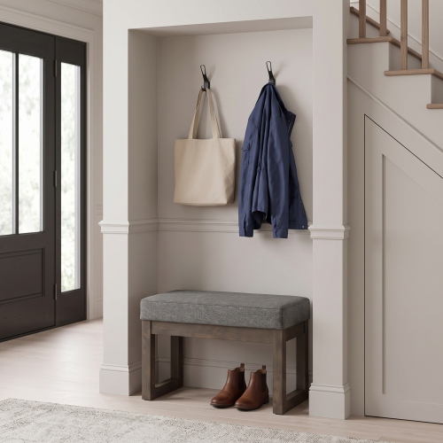 Lakemere 27 inch Wide Solid Wood Contemporary Footstool Small Ottoman Bench in Grey - Pine - 27-Inch