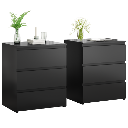 (Set of 2)3 Drawer Dresser, Small Dresser for Closet, Wooden Nightstand for Bedroom, Chest of Drawers Side Table Storage Cabinet for Home Office Entryway Hallway, Each box Contains Two Side Tables - Black Bedside table (Basic Style) - Particle Board - Primary Living Space