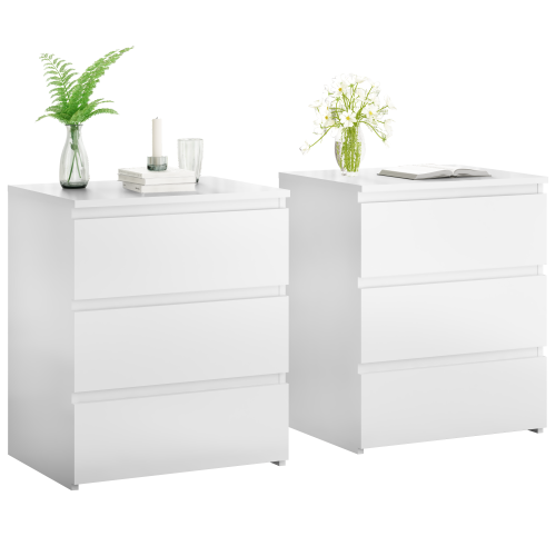 (Set of 2)3 Drawer Dresser, Small Dresser for Closet, Wooden White Nightstand for Bedroom, Chest of Drawers Side Table Storage Cabinet for Home Office , Each box Contains Two Side Tables - White Bedside table (Basic Style) - Particle Board - Primary Living Space