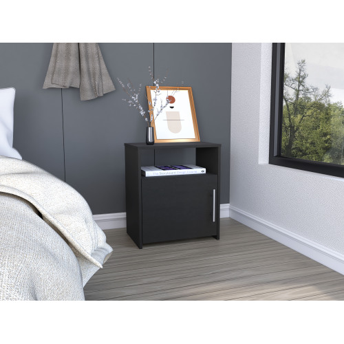 Nightstand Cuarzz, One Cabinet, Black Wengue Finish - Particle Board