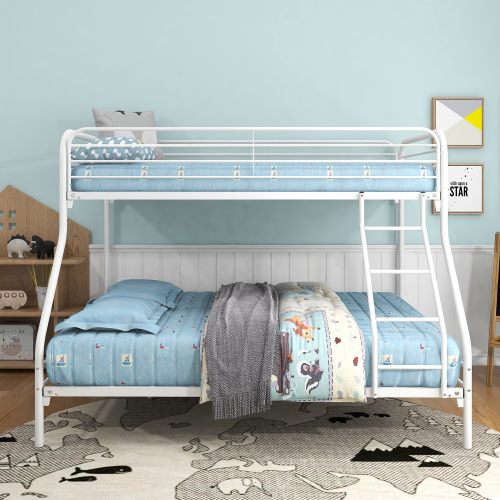 Twin-Over-Full Metal Bunk Bed, Heavy Duty Bunk Bed,Easy Assembly with Enhanced Upper-Level Guardrail, White - White New - Bedroom - Box Spring Not Required