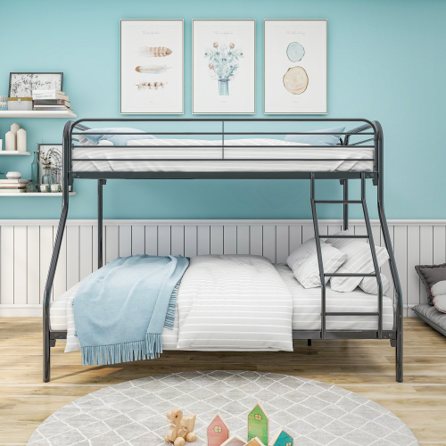 Heavy Duty Twin-Over-Full Metal Bunk Bed, Easy Assembly with Enhanced Upper-Level Guardrail, Black - Bedroom - Box Spring Not Required