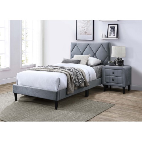 Twin Bed - Gray - Velvet - Foam - Modern - Bedroom - Box Spring Not Required - Velvet - Wood