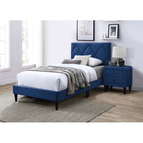 Twin Bed - Navy Blue - Velvet - Foam - Modern - Bedroom - Box Spring Required - Velvet - Wood