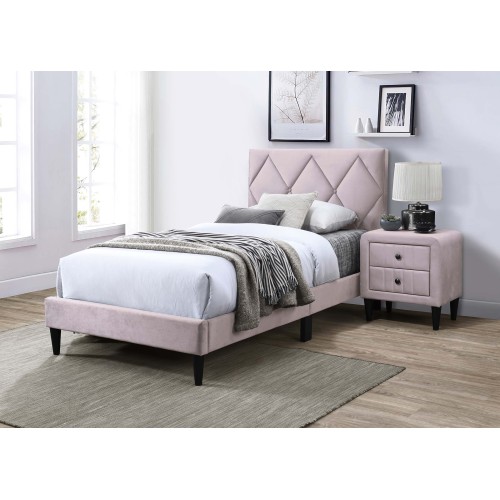 Twin Bed - Light Pink - Velvet - Foam - Modern - Bedroom - Box Spring Not Required - Velvet - Wood