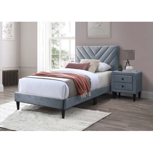 Modern V-Stitching Tufted Design Twin Bed Velvet Upholstered in Gray - Foam - Bedroom - Box Spring Not Required - Not Specified