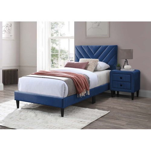 Modern V-Stitching Tufted Design Twin Bed Velvet Upholstered in Navy Blue - Foam - Bedroom - Not Specified - Wood