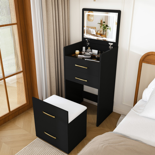 3 in 1 Vanity Desk with open Top Mirror,Small Make Up Vanity Set with Visible Glass Desktop,Compact Makeup Vanity with 3 Drawers,Dressing Table for Bedroom (black) - MDF - Not Specified - Not Specified - Not Specified - Not Specified - Not Specified