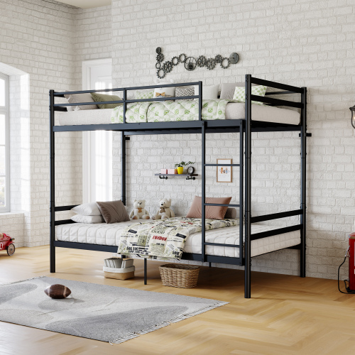 Heavy Duty Twin Over Twin Bunk Bed for Kids, Teens & Adults, Convertible to 2 Beds. 11.42" High Guardrail & Safety Entry, Easy Assembly. Under-Bed Storage, Ideal for Dorms & Small Rooms, Black. - Metal - Metal - Modern - Bathroom - Box Spring Not Required - Not Specified