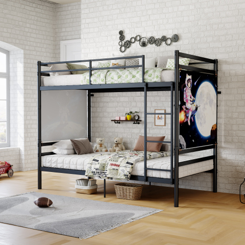 Bunk Bed with Ladder and high Guardrail Metal Bunk Bed, Storage Space, Noise Free,Twin Over Twin Size,BLACK - Modern - Bathroom - Box Spring Not Required - Not Specified