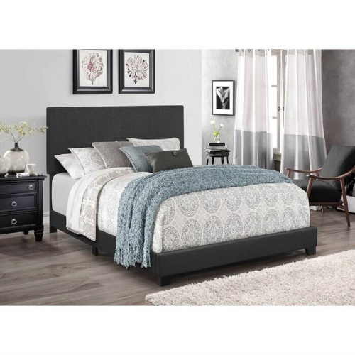 Dark Gray Linen Upholstered Twin Size Bed Frame, Solid Rubber Wood Bed with 4 Slats - MDF,Rubber Wood - Contemporary,Minimalist,Transitional - Bedroom - Box Spring Required - Rubberwood