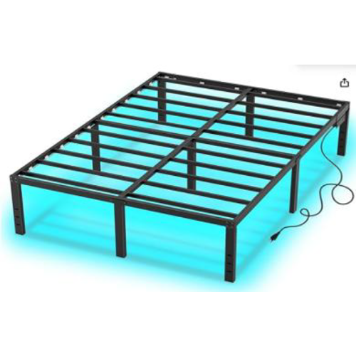 Twin Size Metal Platform Bed Foundation Base with Legs + LED Rails w/ Remote + USB & Power Outlet, Black - Modern - Bedroom - Adjustable Bedbase - Box Spring Not Required