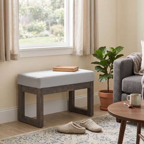 Lakemere 27 inch Wide Solid Wood Contemporary Footstool Small Ottoman Bench in Light Stone Grey - Gray - Pine - 27-Inch