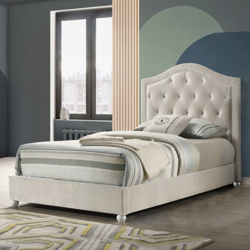 Reggie Beige Fabric Twin Bed - Fabric,Synthetic Wood - Not Specified