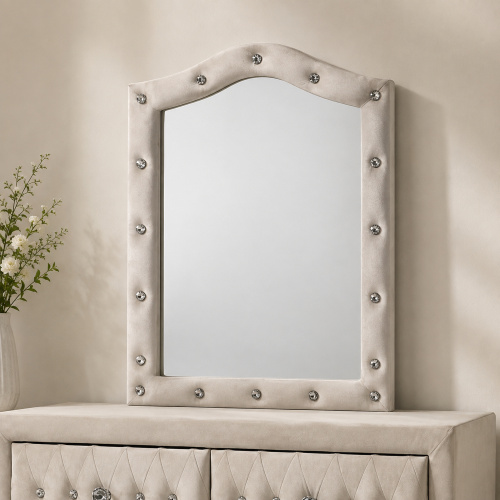 Reggie Beige Fabric Mirror - Fabric,Synthetic Wood - Not Specified
