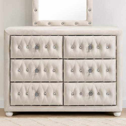 Reggie Beige Fabric Dresser - Fabric,Synthetic Wood - Not Specified