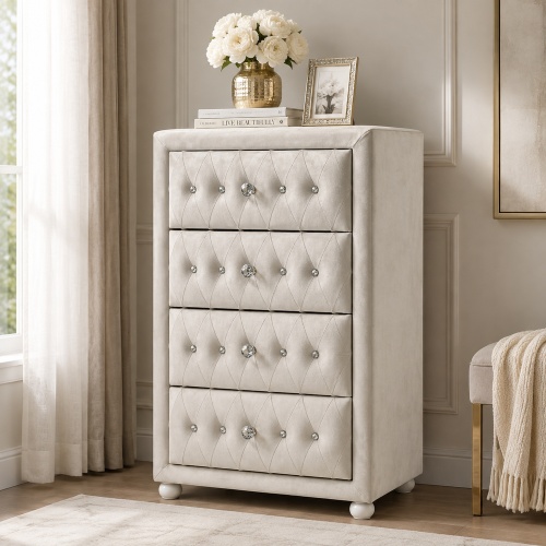 Reggie Beige Fabric Chest - Fabric,Synthetic Wood - Not Specified