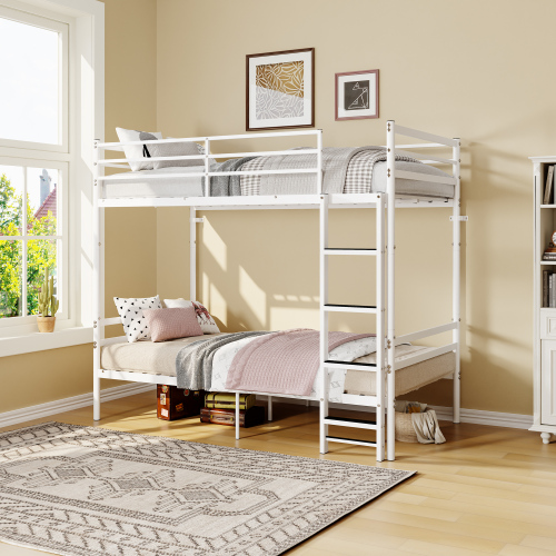 Metal bunk bed, suitable for children, teenagers and adults, sturdy and durable, no spring mattress required, suitable for dormitories and bedrooms,WHITE - Modern - Twin - Box Spring Not Required - Not Specified
