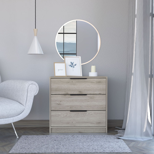 Kaia 3 Drawers Dresser, Superior Top -Light Gray - Particle Board - Particle Board - Modern - Shelf - Bedroom