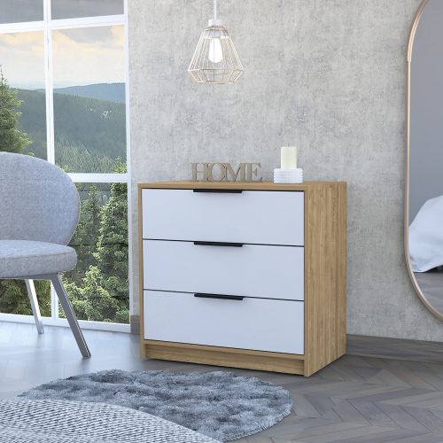 Kaia 3 Drawers Dresser, Superior Top -White / Pine - Multicolor - Particle Board - Particle Board - Not Specified - Not Specified - Not Specified - Not Specified - Not Specified