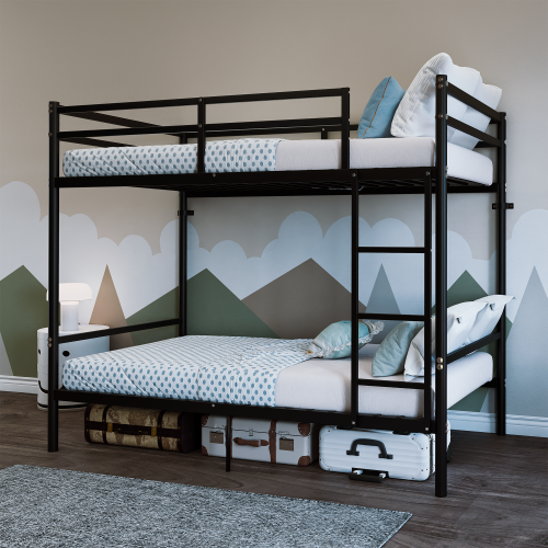 Metal bunk bed, suitable for children/teenagers/adults, with 14.29-inch high safety rails, 19 crossbars on each bunk, single-bunker support of 400 lbs or more, and storage space under the bed. Black - Bedroom - Twin - Box Spring Not Required - Iron - Bedroom - Not Specified - Not Specified