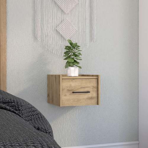 Boa Floating Nightstand , End Table, Side Table Wall-Mounted Single Drawer Design with Handle- Macadamia - Bedroom - Beige - Particle Board - Particle Board