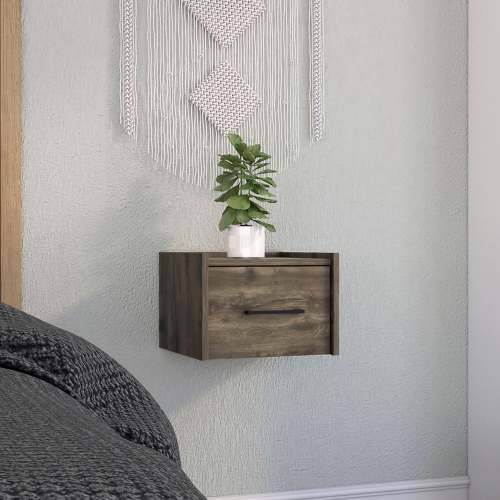 Boa Floating Nightstand , End Table, Side Table Wall-Mounted Single Drawer Design with Handle- Dark Brown - Bedroom - Particle Board - Particle Board