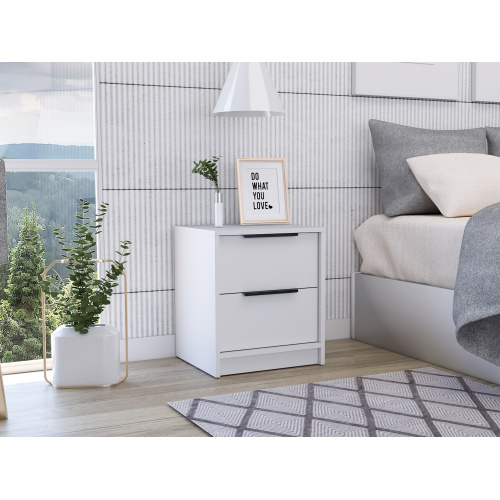 Nightstand Cervants, Two Drawers, Metal Handle, White Finish - Particle Board