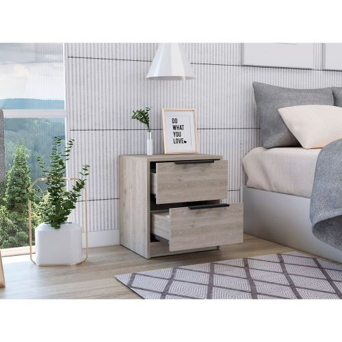 Nightstand Cervants, Two Drawers, Metal Handle, Light Gray Finish - Particle Board