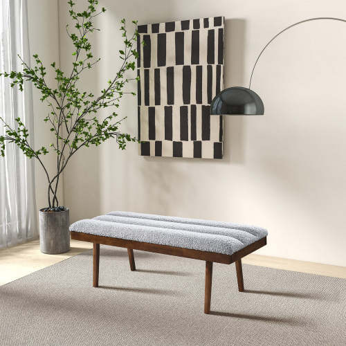Troni Light Grey Boucle Bench - Brown,Light Gray - Boucle,Solid Wood - Foam - Mid-Century Modern - Brown