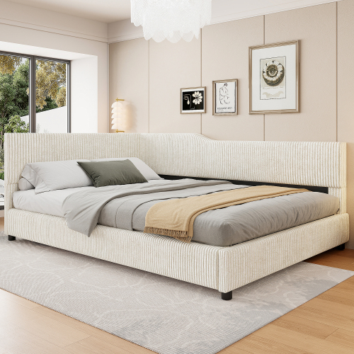 Full Size L-Shaped Corduroy Daybed Upholstered Daybed, Beige(OLD SKU: SF000189AAA) - MDF