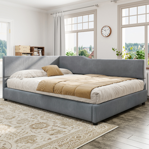 Full Size L-Shaped Corduroy Daybed Upholstered Daybed, Gray(OLD SKU: SF000189AAE) - MDF
