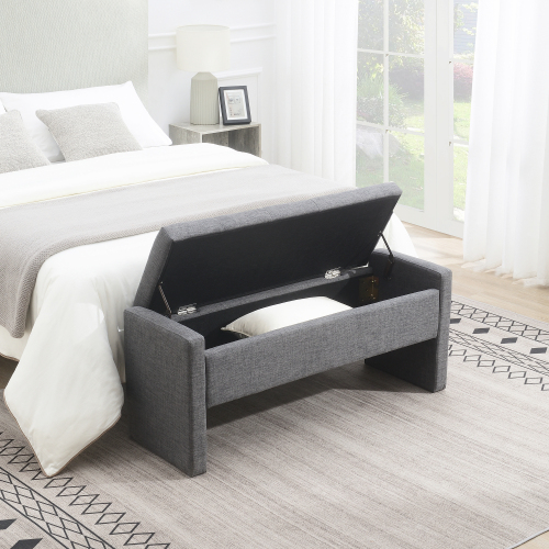 [Video provided]Modern Bed End Bench with Storage,Upholstered Large Foot Rest Stool, Comfy Window Vanity Bench for Living Room,Bedroom,Dorm,Coffee Table,Linen Dark Grey - Plywood - Foam - Wood - Internal Storage