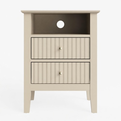 18" Beige Fluted Nightstand with 2 Drawers - Modern Bedroom Sofa Side Table - Metal & Wood - Engineered Wood - Metal & Wood