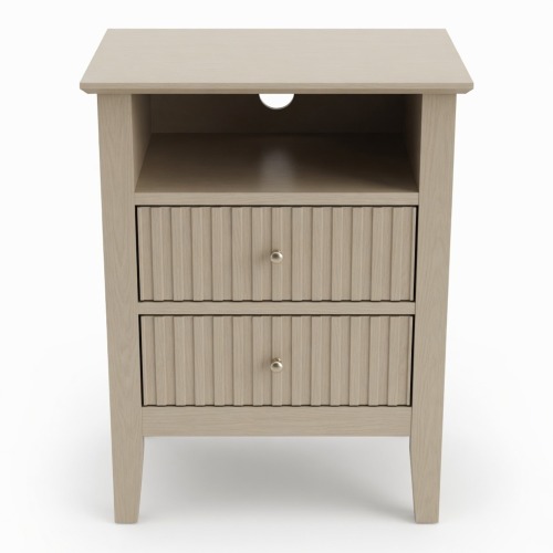 18" Fluted 2-Drawer Nightstand Set of 2, Modern Beige End Table with Storage - Metal & Wood - Engineered Wood - Metal & Wood