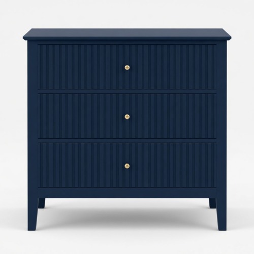 32" Wide Blue Fluted 3-Drawer Nightstand, Large Modern Bedroom End Table - Metal & Wood - Engineered Wood - Metal & Wood