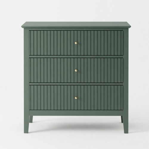 32" Wide Green Fluted 3-Drawer Nightstand, Large Modern Bedroom End Table - Metal & Wood - Engineered Wood - Metal & Wood