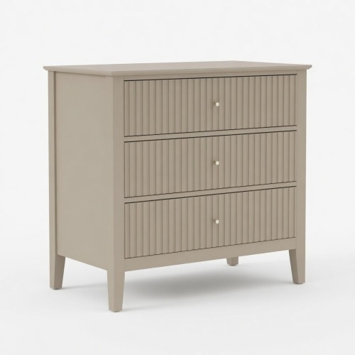 32" Wide Beige Fluted 3-Drawer Nightstand, Large Modern Bedroom End Table - Metal & Wood - Engineered Wood - Metal & Wood