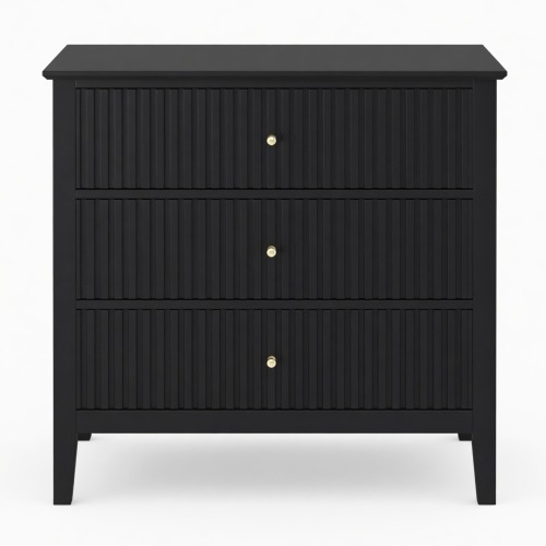32" Wide Black Fluted 3-Drawer Nightstand, Large Modern Bedroom End Table - Metal & Wood - Engineered Wood - Metal & Wood