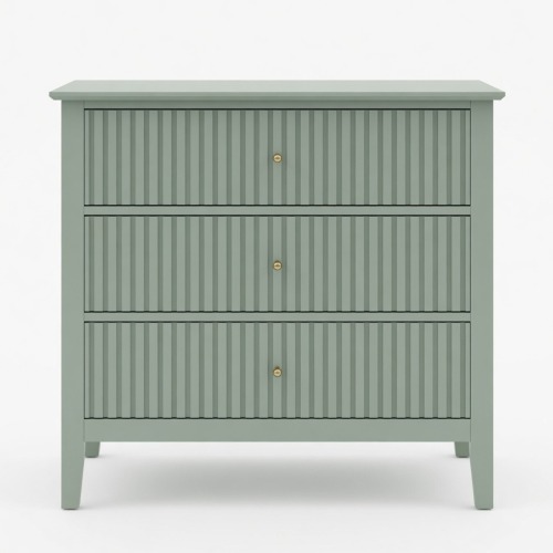 32" Wide Mint Green Fluted 3-Drawer Nightstand, Large Modern Bedroom End Table - Metal & Wood - Engineered Wood - Metal & Wood